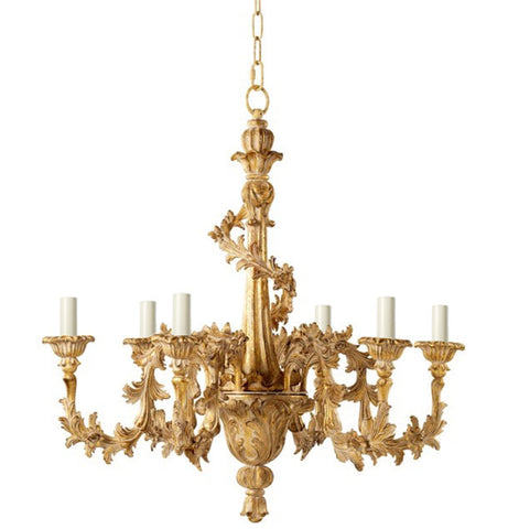 H2-042 - 6 Arm Vines Carved Distressed Gold Chandelier
