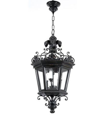 H3-051 - Floral Distressed Black Lantern