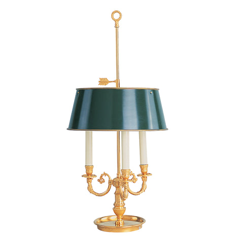 T2-018 - 3 Light Bouillotte Lamp with Green Tole Shade