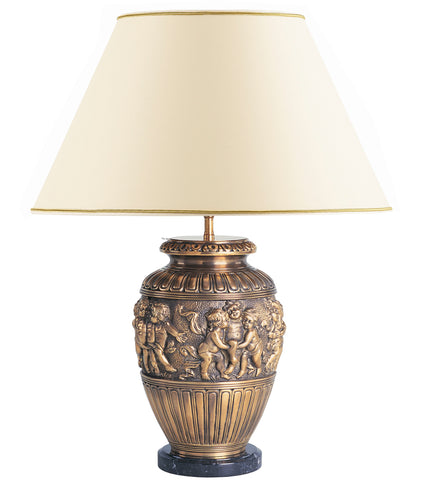 T3-025 - Bronze Urn with Figures in Relief on Marble Base