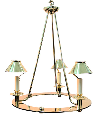 H2-031 - 3 Light Flat Ring Chandelier with Brass Shades