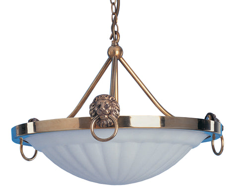 H3-026 - 16" Pendant Bowl with Lions Heads, Frosted and Ribbed Glass