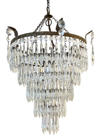 ANT20 - 1920's Antique Chandelier, Crystal Antiqued Finish