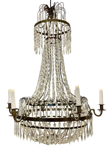 ANT21- 1920's Antique Chandelier, Crystal Antiqued Finish, 6-Arm