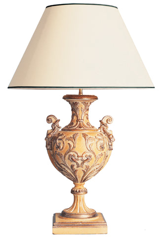 T3-005 - Large Carved Wooden Urn, Ornate Leaves