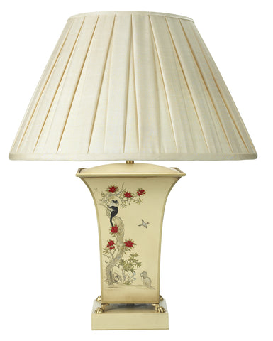 T3-028CT - Square Tea Caddy Table Lamp with Feet, Hand Painted Cat in Tree