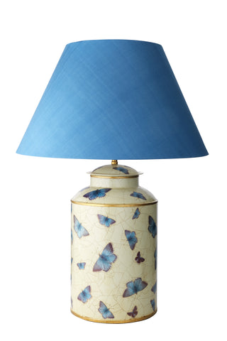 T3-032 - Large Round Hand Painted Tea Caddy, Holly Blue Butterflies