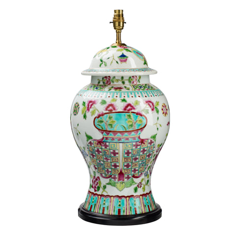 T7-004 - 22" Famille Rose Temple Jar