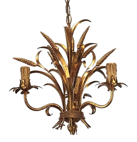 H2-005A - 3-Light Wrought Iron Wheat Chandelier