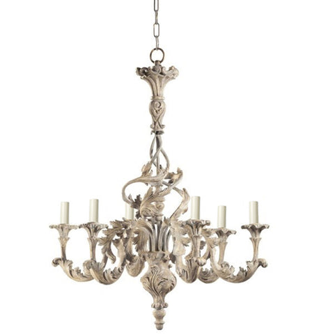 H2-043 - 6 Arm Branches Carved Distressed Grey Chandelier
