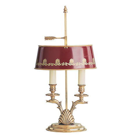 T2-019 - Small Double Bouillotte Lamp with Red Tole Shade