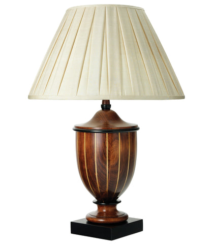 T3-013 - Wooden Cherrywood Urn Table Lamp with Vertical Brass Inlay