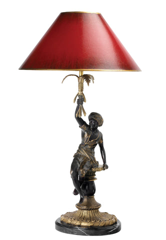 T6-001 - Bronze Moorish Figure on Marble Table Lamp