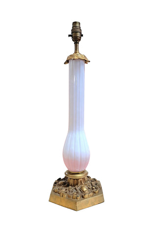 T4-002W - Fluted Glass Column on Ornate Base - White Glass
