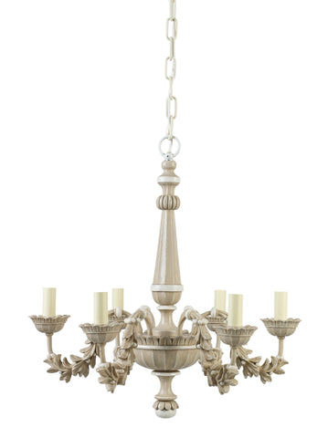 H2-040 - Byron Carved 6-Arm Chandelier, Antique White