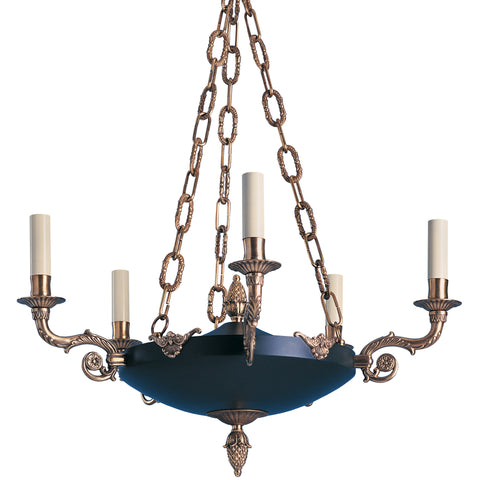 H2-016 - 5 Light Scroll Arm Empire Chandelier with Tole Centre