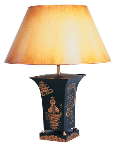 T3-029 - Square Tole Urn Lamp with Raised Hand Painted Design