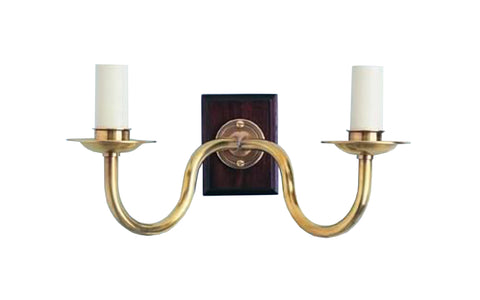 W3-032 - Large Double Arm Flemish Wall Light with Mahogany Backplate